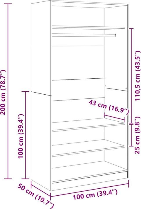 Image du produit vidaXL Kleiderschrank (100 x 50 x 200 cm)