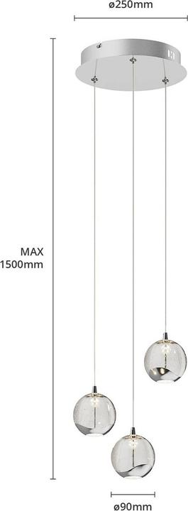 Actual product image Lucande Hayley 3 pendant light Clear/Chrome (1175 lm)