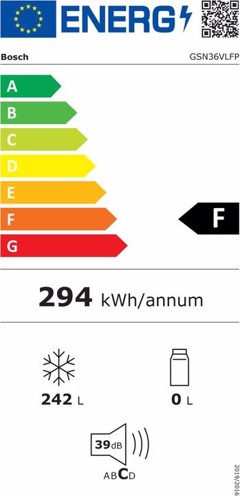 Energie-Label Bosch Hausgeräte GSN36VLFP (Freistehend, 242 l)