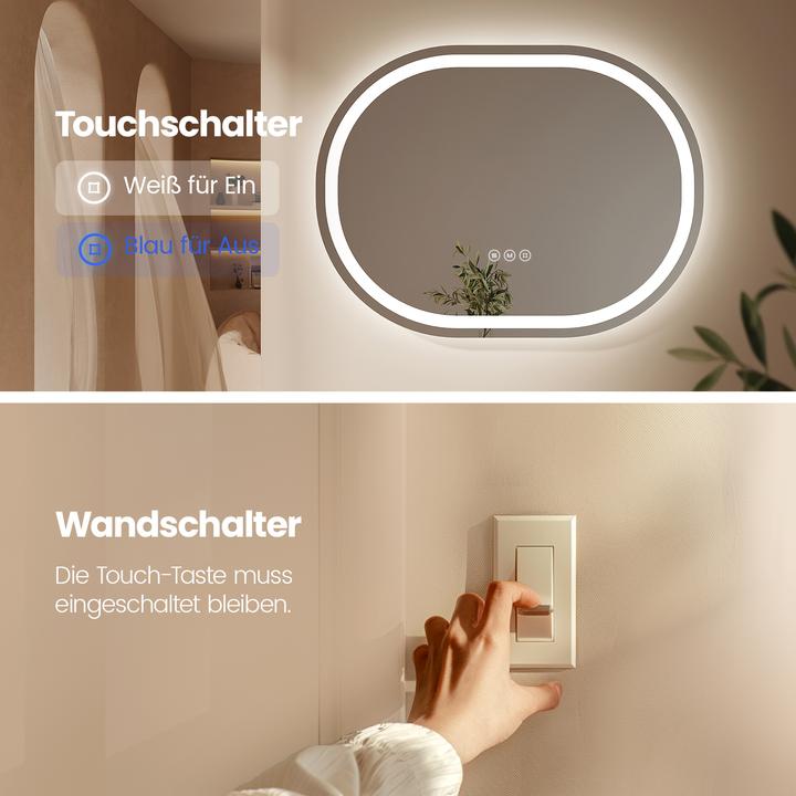 Produktbild Emke Badspiegel mit Beleuchtung Φ70cm,Beschlagfrei, 3 Farbtemperaturen(3000K-6500K) und dimmbaren