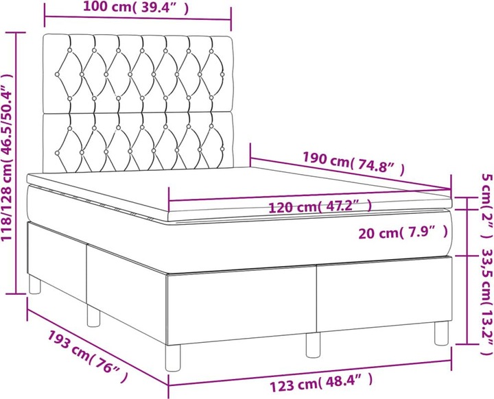 Produktbild VidaXL Bo x springbett mit Matratze 120 x 190 cm Stoff (120 x 190 cm)