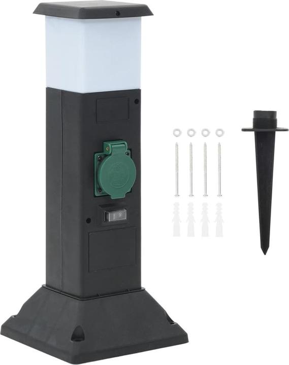 Produktbild vidaXL Aussensteckdose mit Lampe und Erdspiess 2-fach 16 x 16 x 39,5cm (2x, CEE 7/3)