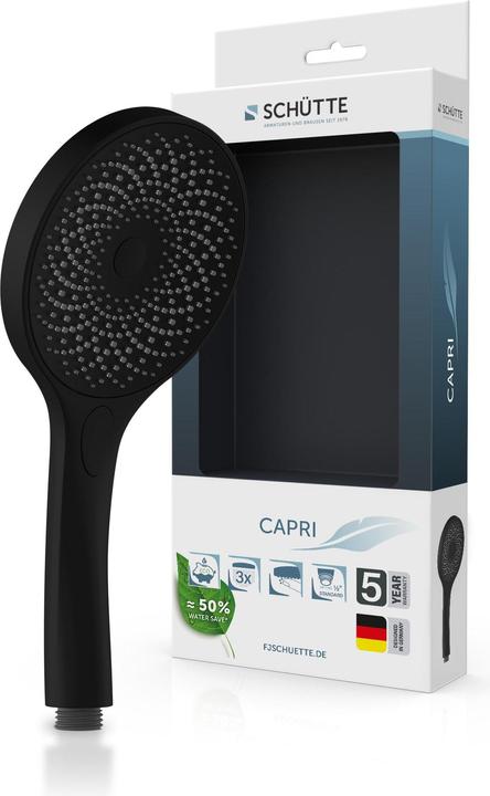 Produktbild Schütte Duschkopf Bad CAPRI Handbrause Schwarz matt Wassersparende Dichtung 60993 (3 Strahlarten, 8 l/min)