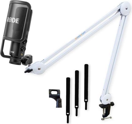 Actual product image RØDE NT-USB+ condenser microphone with articulated boom arm White