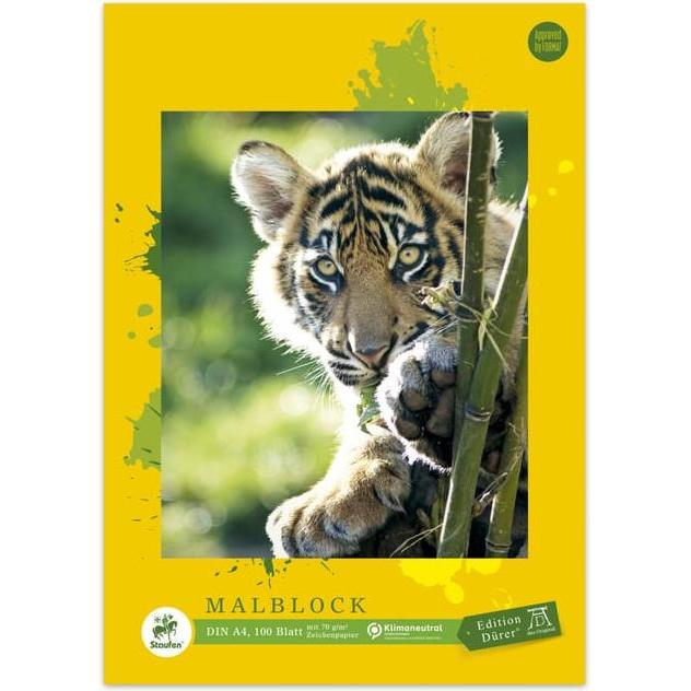 Staufen, Heft + Block, Malblock, A4, 70 g, weiss, 100 Blatt, Motiv Deckblatt Wolf/Maus (A4, Gepunktet, Harter Einband)