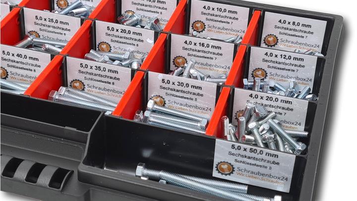 Produktbild Schraubenbox24 Sechskantschrauben Sortiment M4-M5-M6 // 8mm-50mm 350 tlg. Schraubenbox DIN 933 (350 Schrauben pro Stück)