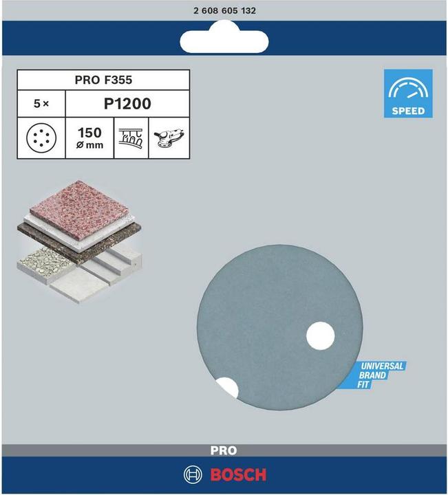 Actual product image Bosch Professional Zubehör PRO F355 sanding sheet, 150 mm, G1200 (1200)