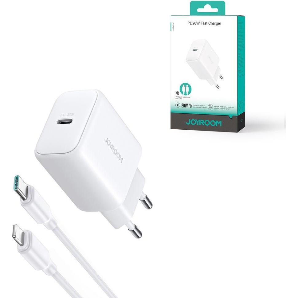 Joyroom PD 20W USB-C Fast Charger with 20W USB-C to Lightning Cable, 1m - White (20 W), USB Ladegerät, Weiss