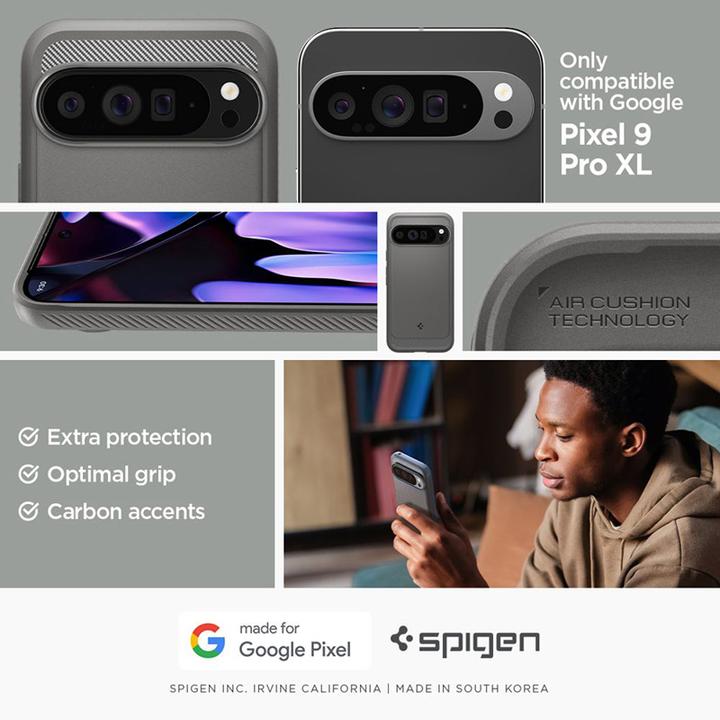 Actual product image Spigen Rugged Armor Case for Google Pixel 9 Pro XL Gray Marble (Google Pixel 9 Pro XL)