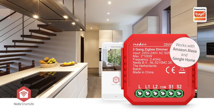 Actual product image Nedis ZBWD20RD SmartLife Power Switch Zigbee 3.0-2x100 W-Terminal Anschluss-App erhältlich für: Andro
