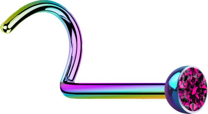 Actual product image Star Piercing Nose stud curved coloured with crystal fuchsia (without brass, Surgical steel 316L)