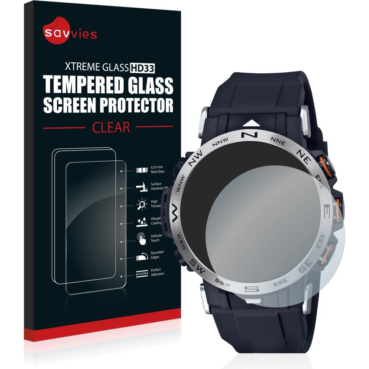 Savvies Panzerglas Schutzglas Displayschutz, Smartwatch Schutzfolie, Transparent