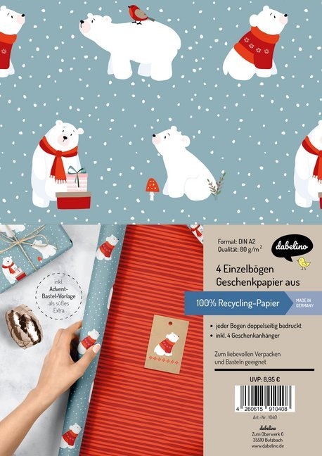 Produktbild Dabelino Geschenkpapier Set Weihnachten: Eisbär (für Kinder) (Geschenkpapier, 4 x)