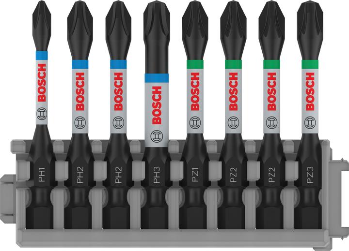 Produktbild Bosch Professional Zubehör PRO Impact gemischtes Set, PH1, PH2(x2), PH3, PZ1, PZ2(x2), PZ3, 55 mm, 8-tlg. (Innensechskant, Kreuz Pozidriv PZ)