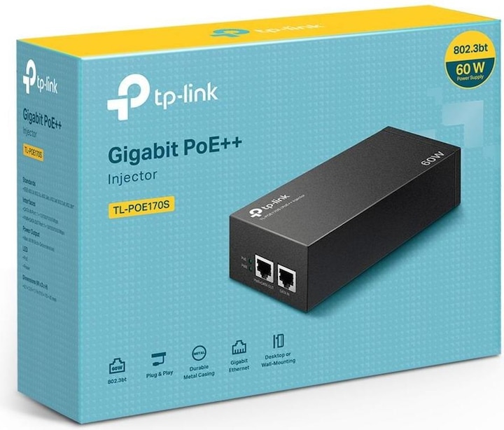 Produktbild TP-Link POE Adapter TL-POE170S Injektor (802.3af (PoE), 802.3bt (PoE++), 802.3at (PoE+), 60 W)