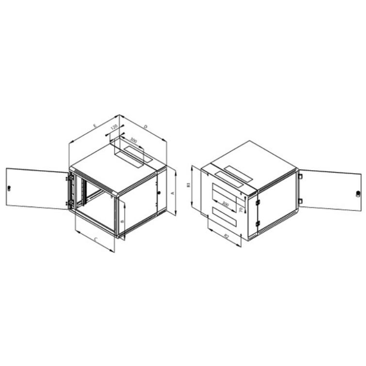 Thumbnail - Triton RBA-04-AD5-CAX-A1 - 19" Wandverteiler, zweiteilig, 4 HE, 515 mm Tiefe (4 HE, 19 Zoll Rack), Serverschrank, Grau