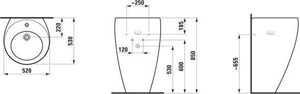 Produktbild Laufen Alessi one Waschtisch, mit integrierter Säule, ohne Hahnloch, ohne Überlauf, 520x530, H8119 (530 mm, 520 mm)