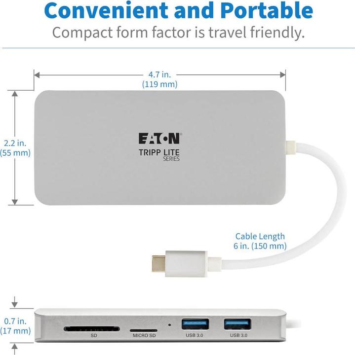 Actual product image Eaton USB-C Dock 4K HDMI USB 3.2 Gen 1 USB-A/C Hub GbE Memory Card 60W PD Charging (USB-C, 4 ports)