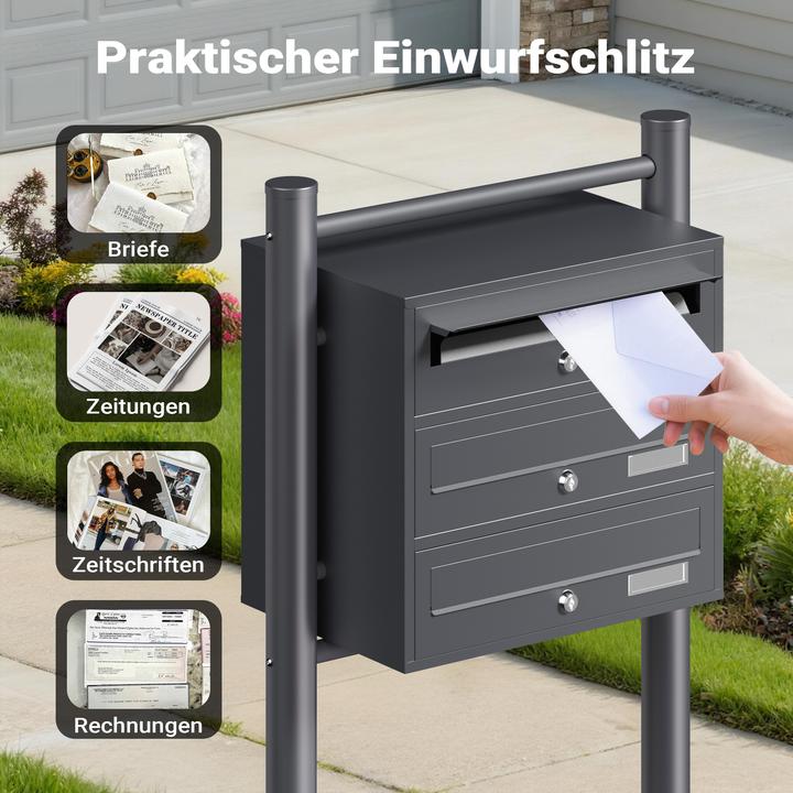 Produktbild Wiltec 3er Briefkastenanlage Anthrazit 512x270x1150mm Standbriefkasten Post