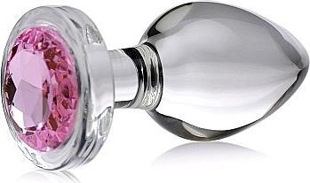 Actual product image XR Brands Pink Gem Glass Anal Plug with Gemstone Large
