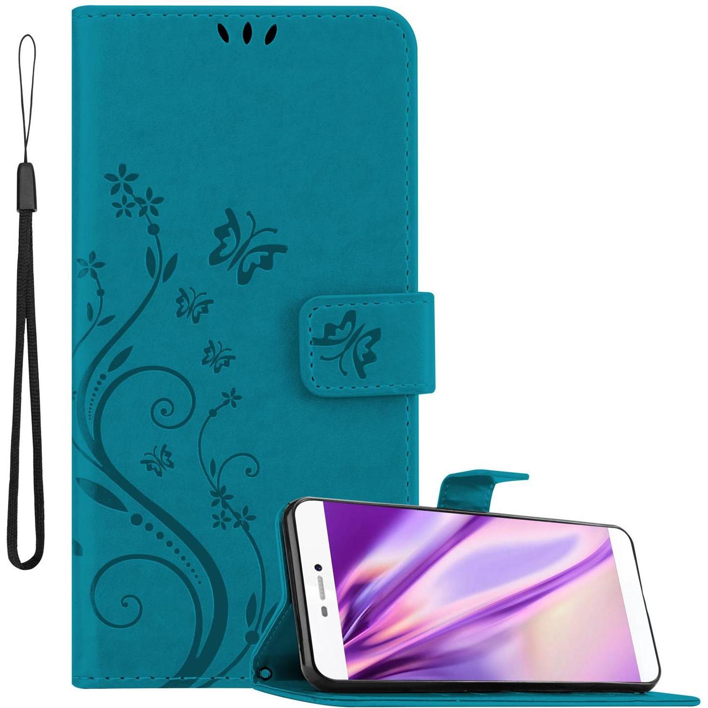 Cadorabo Flower Book Cover (Huawei P8), Smartphone Hülle, Blau
