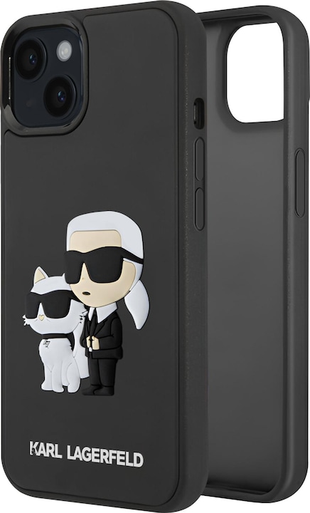 Produktbild Karl Lagerfeld Hülle 3D Rubber Karl & Choupette, Schwarz Series (Apple iPhone 15 Plus)