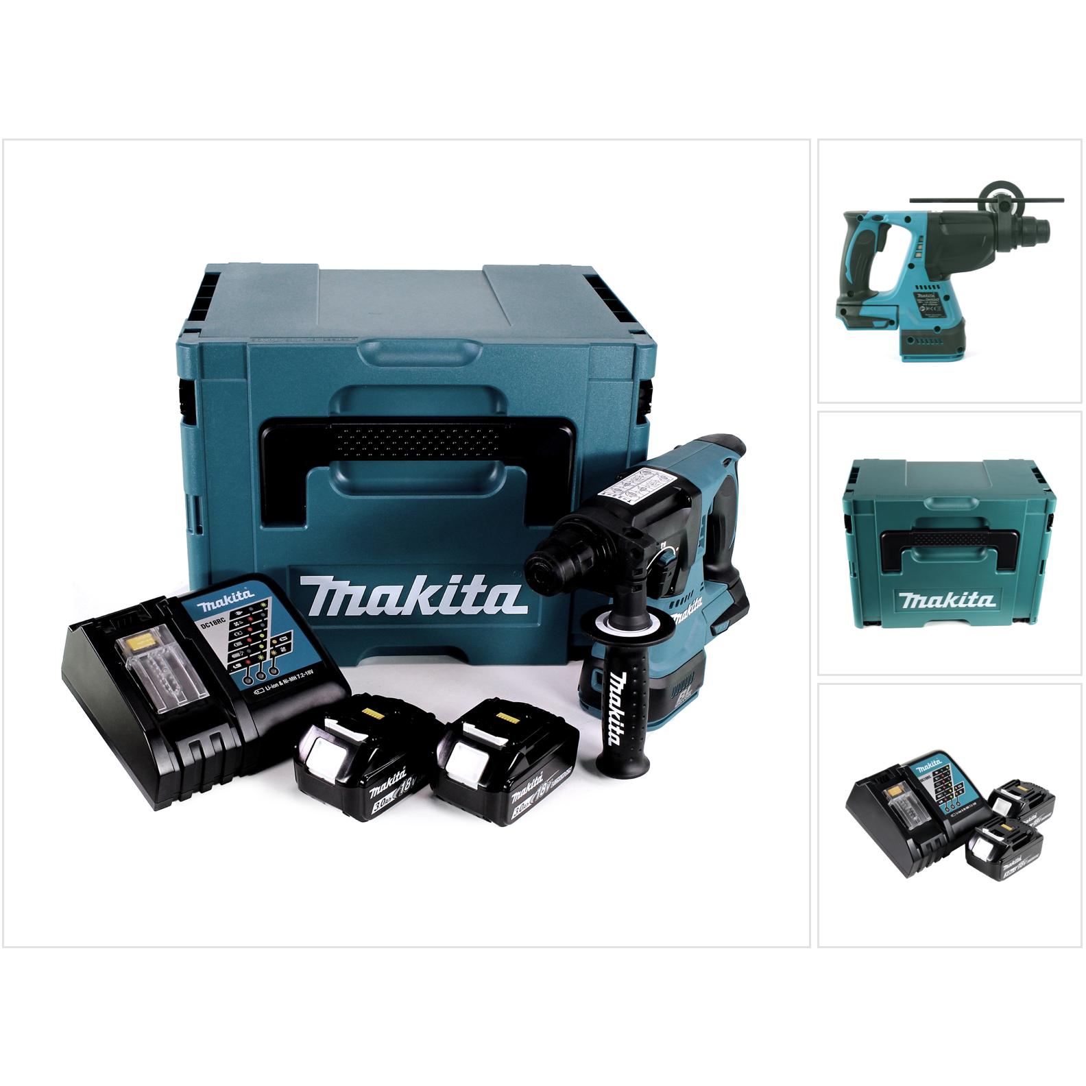 Makita, Trapano + Avvitatore a batteria, Trapano a percussione a batteria DHR 242 RFJ 18V 2,0J SDS-plus Brushless + 2x batteria 3,0Ah +