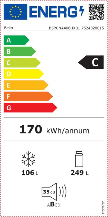 Label énergétique Beko B5RCNA406HXB1 (355 l)