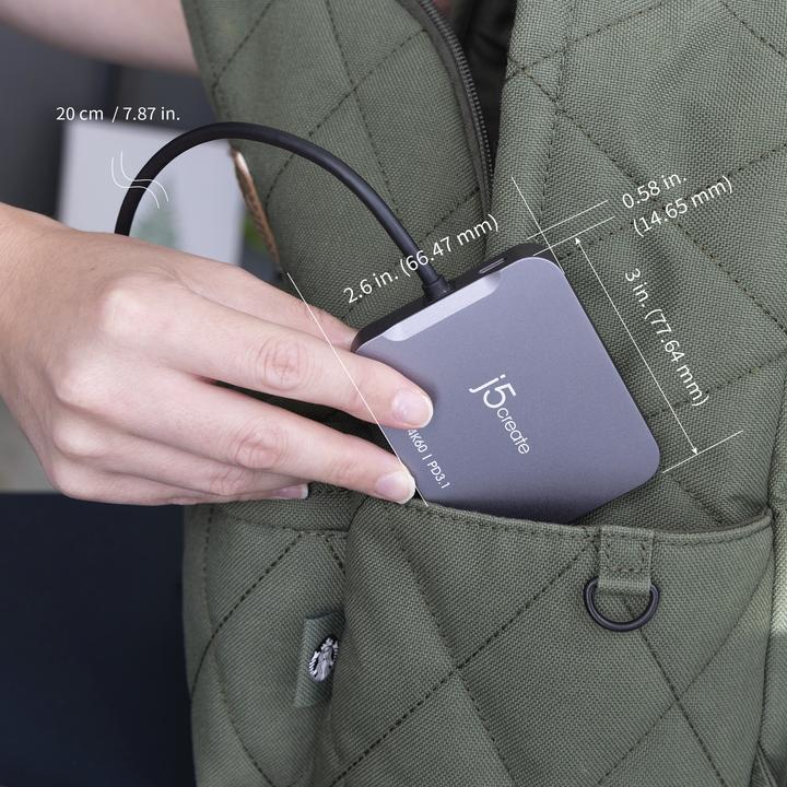 Actual product image j5Create JCD3191 4K60 Elite USB-C® Travel Adapter, Black, Wired, USB 3.2 Gen 2 (3.1 Gen 2) Type-C, 1 (USB-C)