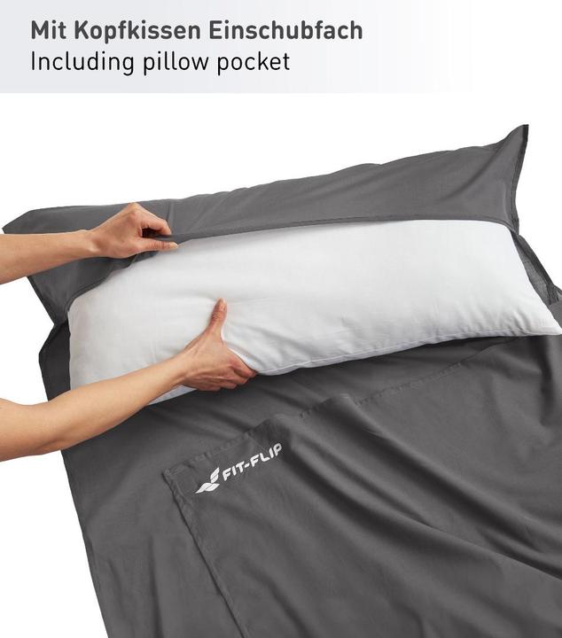 Produktbild Fit-Flip Hüttenschlafsack Baumwolle ultraleicht mit Kissenfach 90x220cm (220 cm)