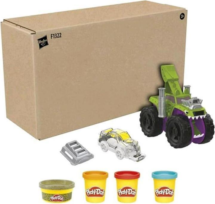 Actual product image Play-Doh Wheels Munching Monster Truck with car accessories and 4 colours