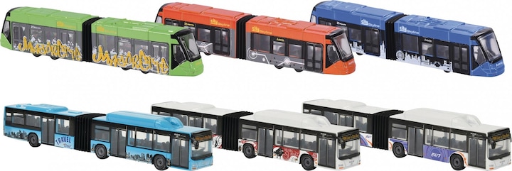 Productafbeelding Majorette Man City Bus en Siemens Avenio Tram