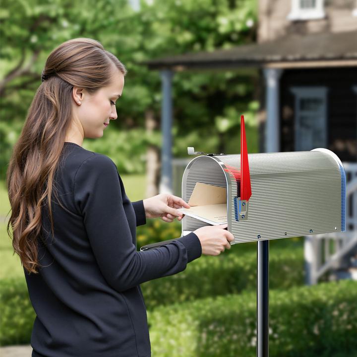 Image du produit Wiltec Boite aux lettres Style américain Design Couleur Gris argenté Boite postale US Mailbox avec drapeau