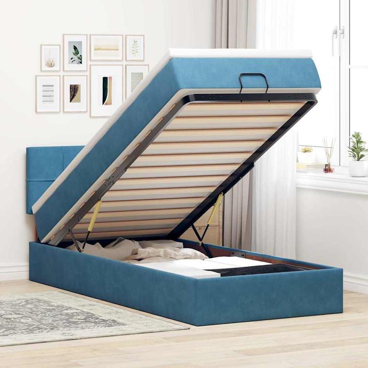 Actual product image vidaXL Ottoman bed with mattress dark blue 120x200 cm velvet (120 x 200 cm)