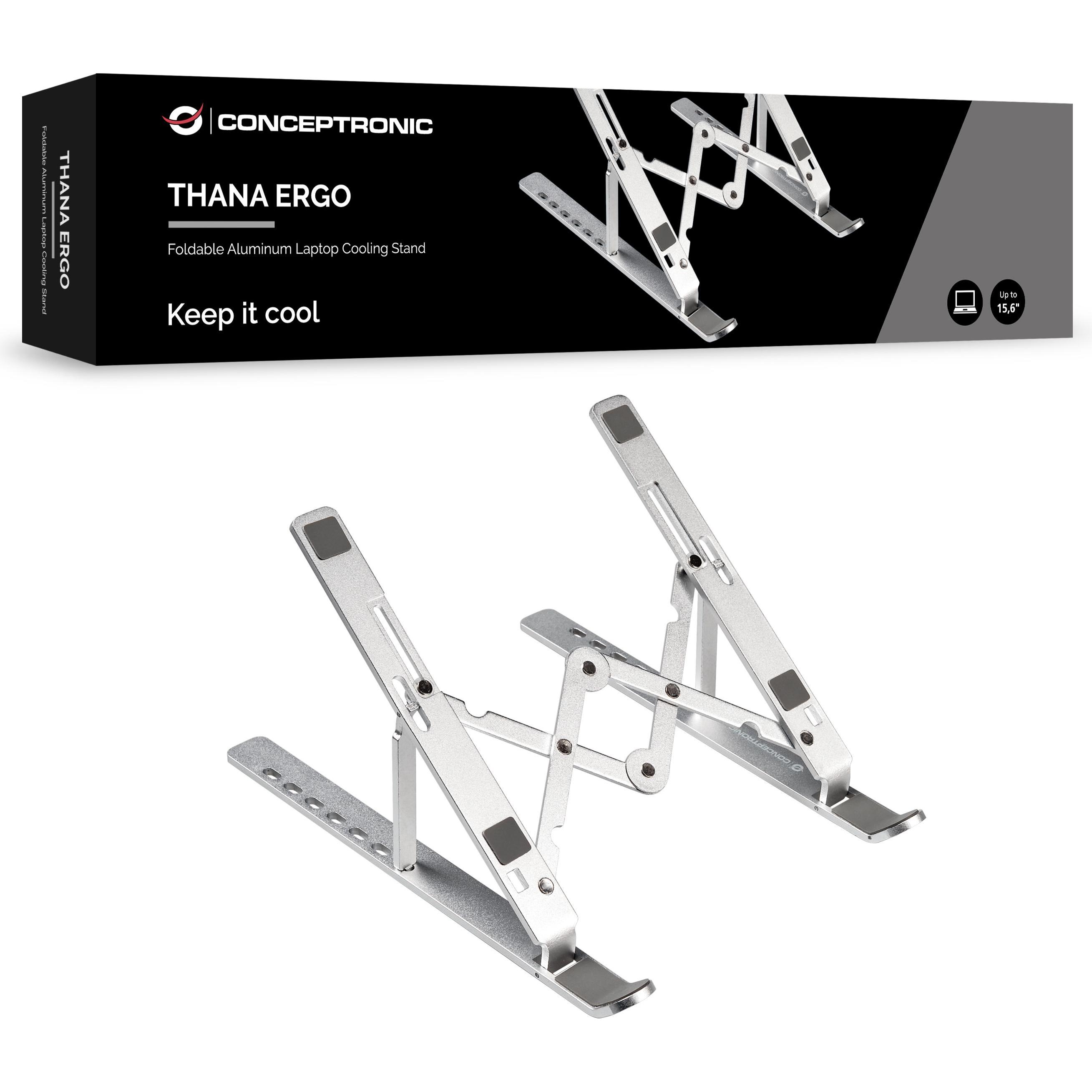 Conceptronic Cooling Stand (15,6")/ERGO klappbar THANA04S si, Notebook Ständer, Silber