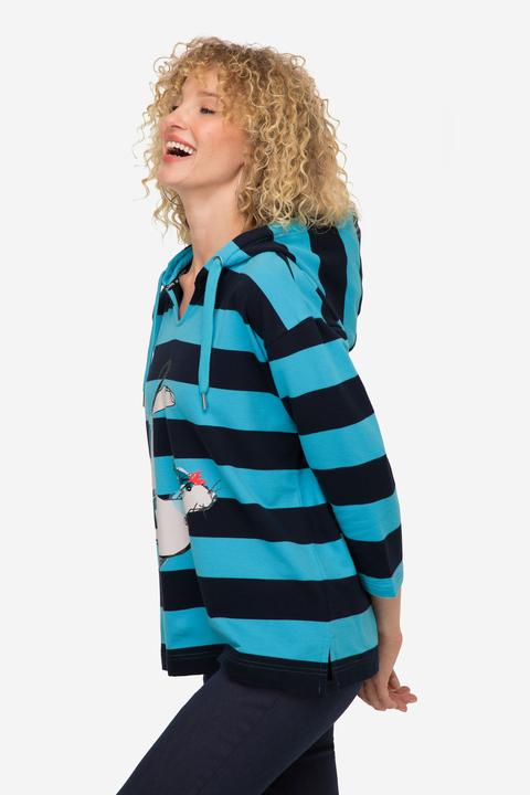 Produktbild Laurasøn Hoodie, Ringel, Robben-Print, Kapuze, 3/4-Ärmel, OEKO-TEX (M)