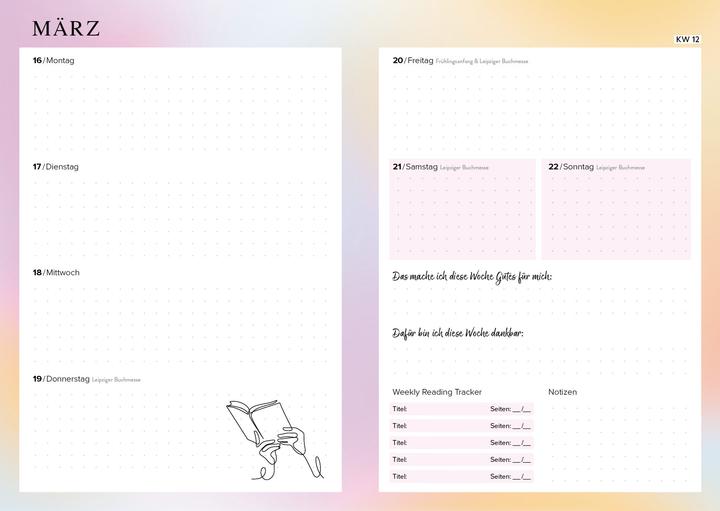 Actual product image Eat, read, sleep, repeat – Mein Jahresplaner 2026: Für alle (21 x 15.5 cm, 1 week / 2 pages)