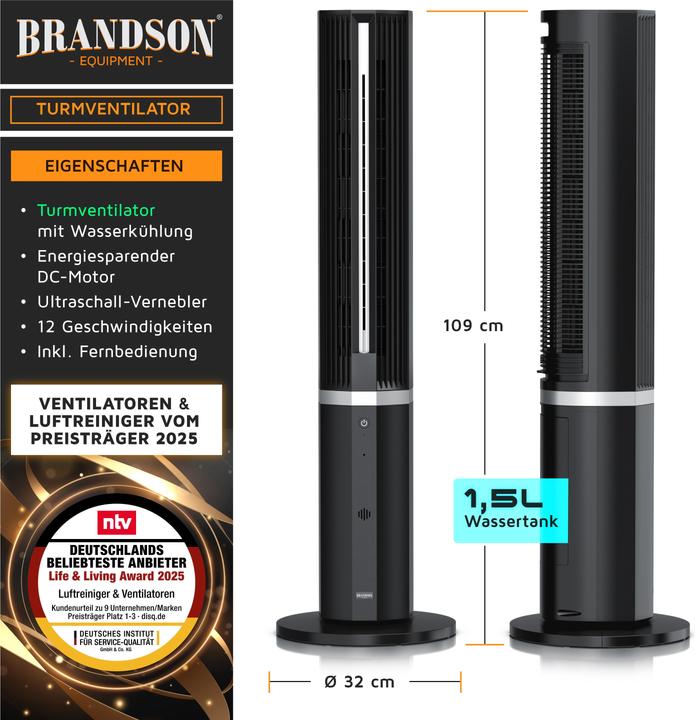 Produktbild Brandson Turmventilator mit Wasserkühlung (53.50 dB)