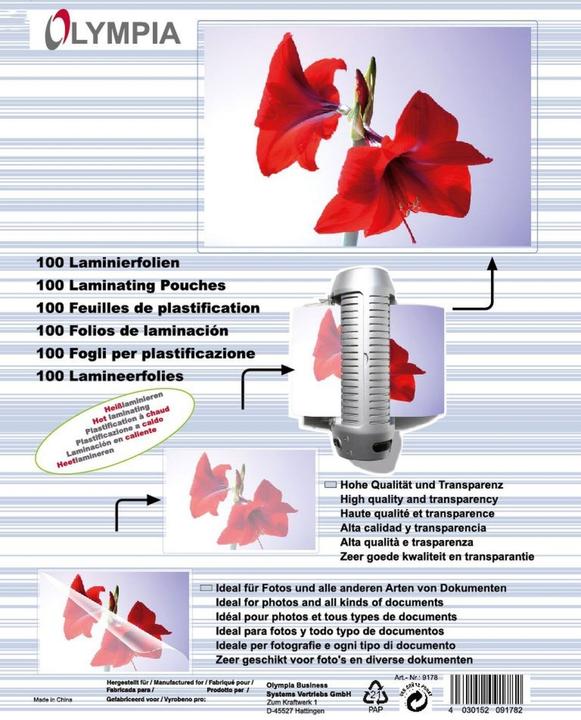 Actual product image Olympia Laminating foils (A6, 100 Piece, 125 µm)