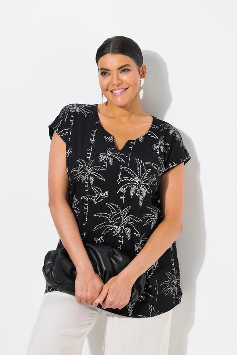 Immagine prodotto Ulla Popken Top dal taglio squadrato e smanicato con palme e scollo a tunica (60)