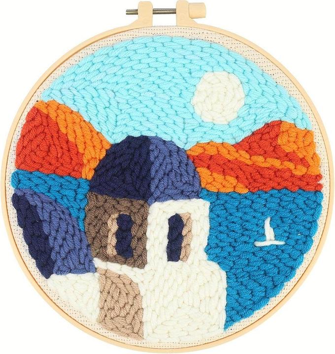 Produktbild Activity Board DIY Punch Needle Embroidery Kit, Seaside Theme Handcraft Set, Multicolor Patterns, mit Pre-Printed