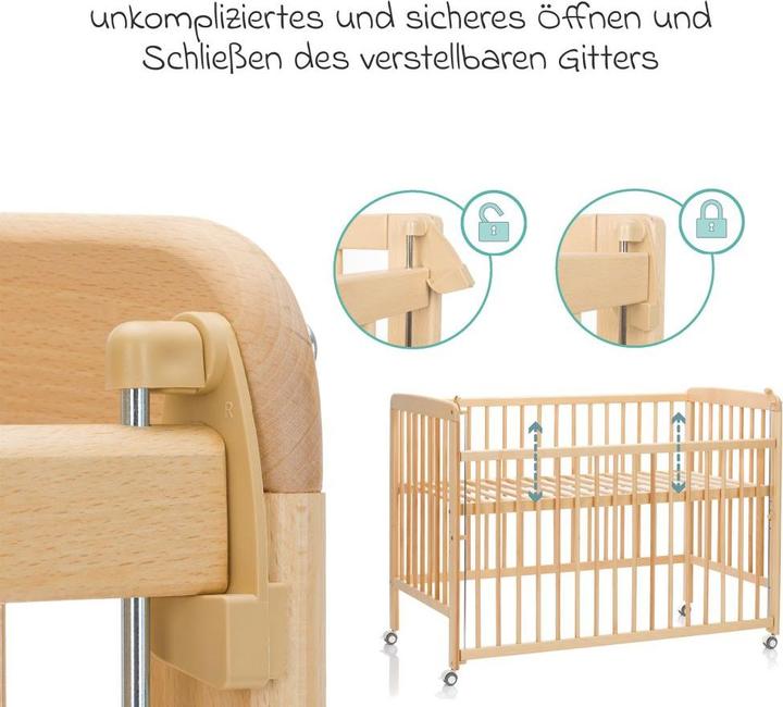Produktbild Fillikid Beistellgitterbett Nena aus massivem Buchenholz (60 x 120 cm)