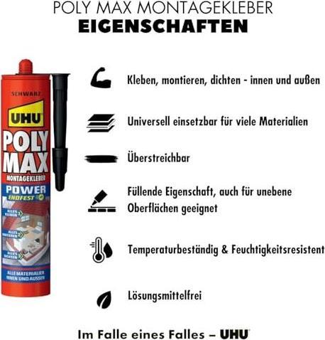 Immagine prodotto UHU Montaggio cl.nero Poly Max (490 g, 425 ml)