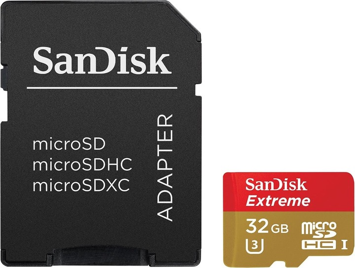 Productafbeelding SanDisk Extreme microSDHC U3 met adapter (32 GB, microSDHC, U3, UHS-I)