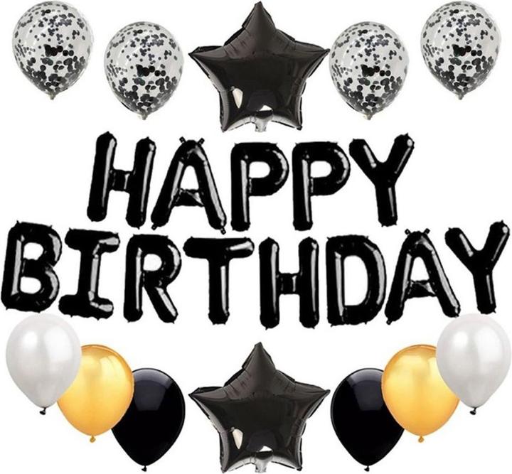 Actual product image Cover-Discount Happy Birthday Balloon Banner Set Black (25 x)