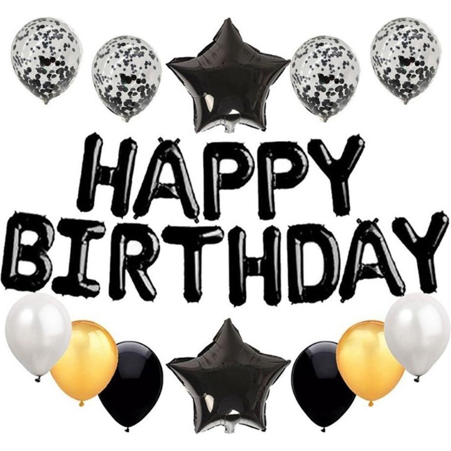 Cover-Discount Happy Birthday Luftballon Banner Set schwarz