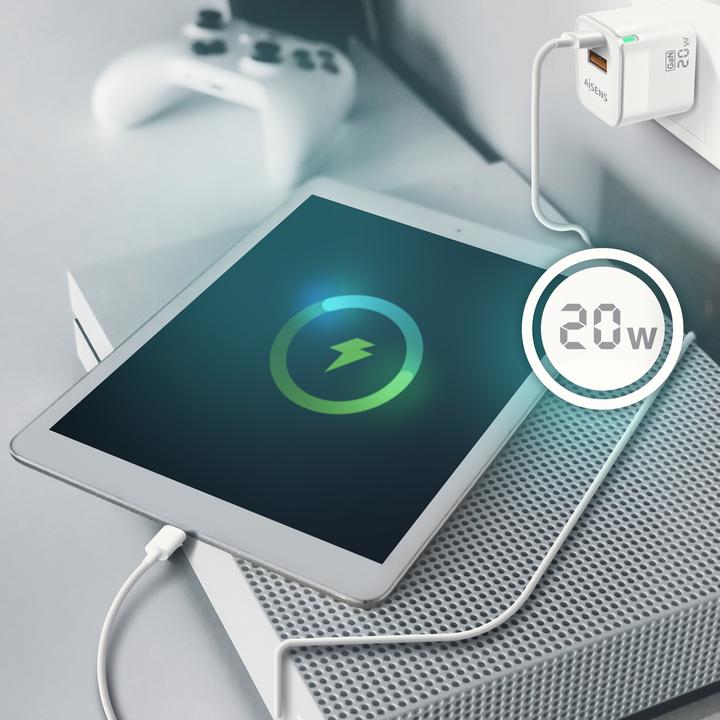 Actual product image Aisens CARGADOR GAN 20W 1XUSB-C PD3.0 QC4.0 1XUSB-A QC3.0 BLANCO (20 W, 2 ports)