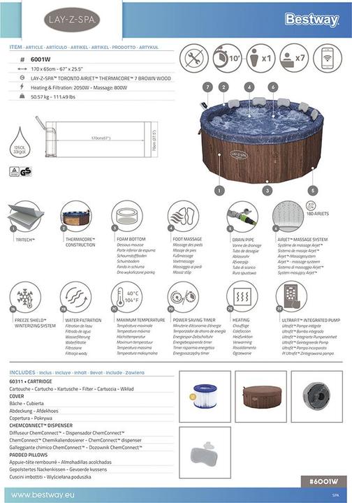 Image du produit Bestway Lay-Z-Spa Toronto ThermaCore SmartAirjet (7 pers.)