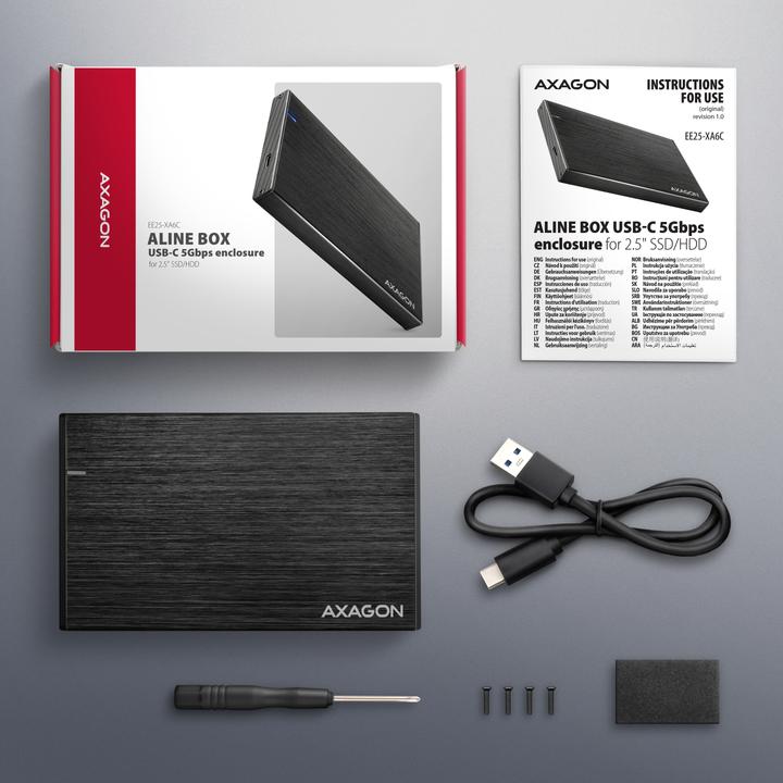 Actual product image Axagon EE25-XA6C 2,5 "USB3.0 HDD Sata Aline Box Schwarz (2.5")