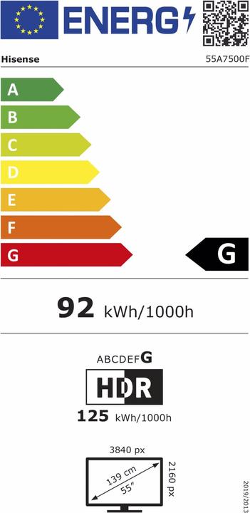 Energie-Label Hisense 55A7500F (55", LED, 4K, 2020)